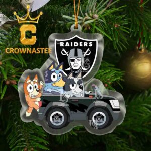 Las Vegas Raiders Bluey Friends Car NFL Acrylic Christmas Tree Decoration Ornament