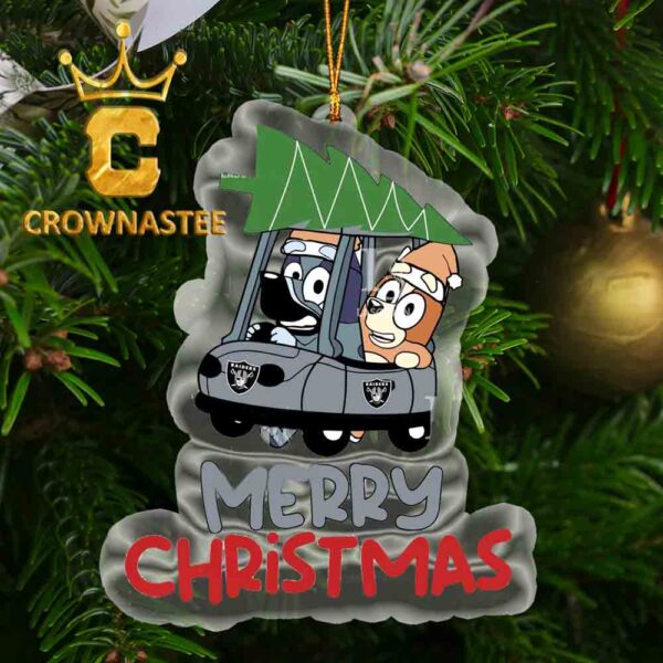 Las Vegas Raiders Bluey Merry Christmas NFL Acrylic Christmas Tree Decoration Ornament