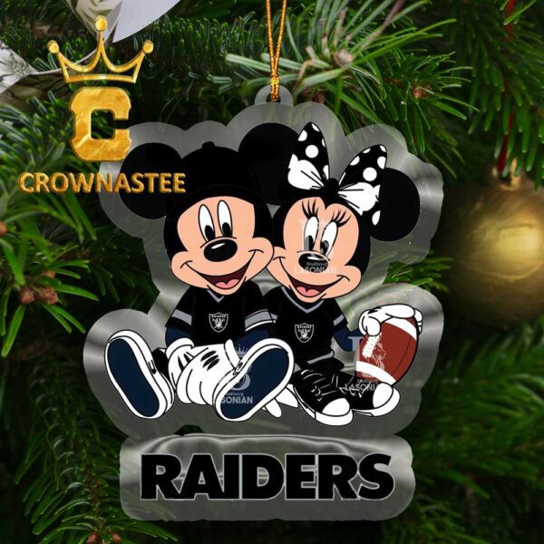 Las Vegas Raiders Disney Mickey And Minnie NFL Acrylic Christmas Tree Decoration Ornament