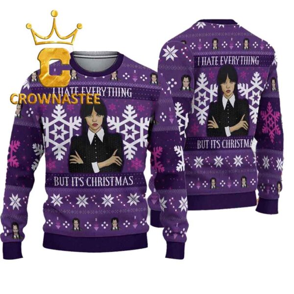 Wednesday Addam I Hate Everything But It’s Christmas Ugly Sweater