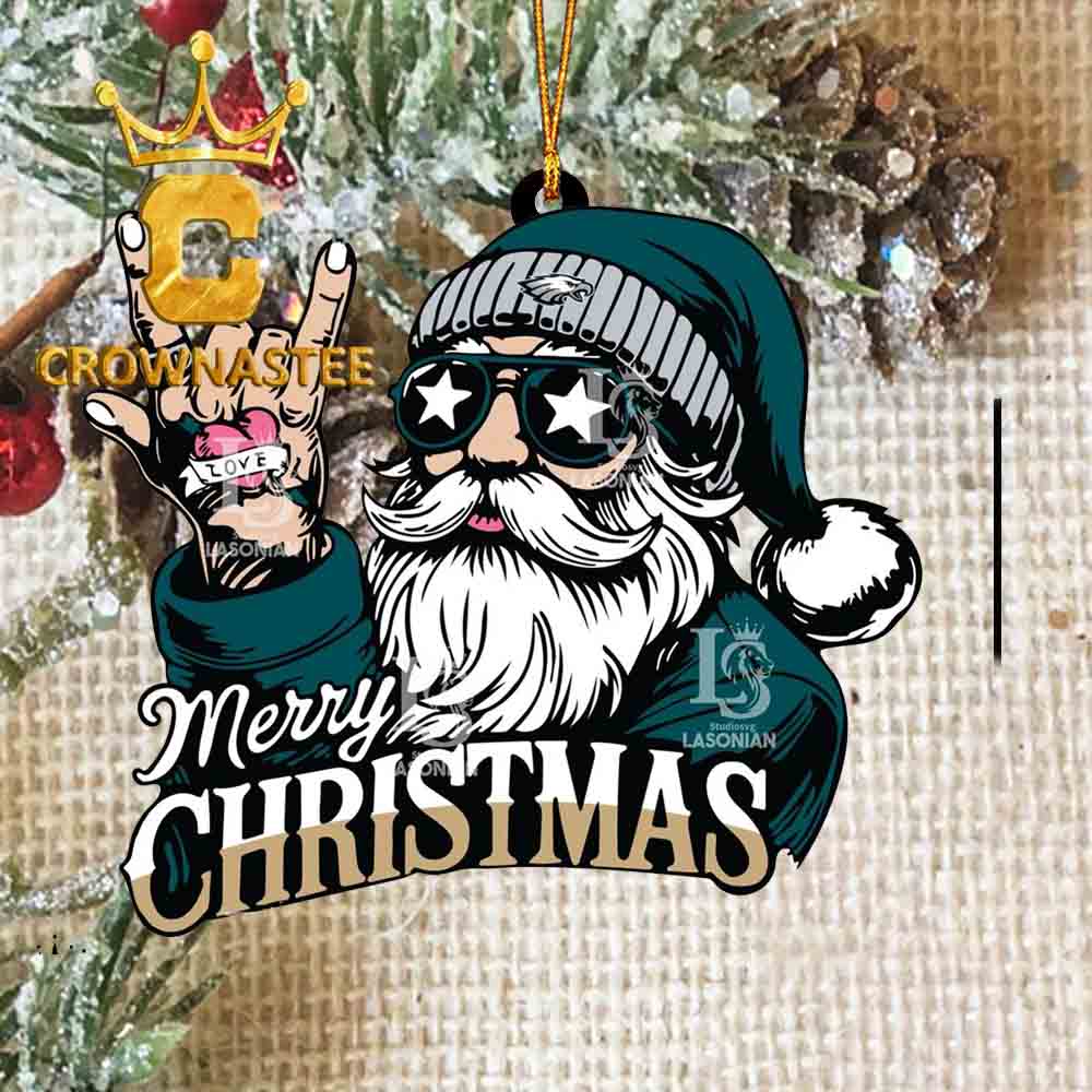 Philadelphia Eagles Rock Santa Claus Football NFL Acrylic Christmas Tree Decoration Ornament Philadelphia Eagles Rock Santa Claus Football NFL Acrylic Christmas Tree Decoration Ornament