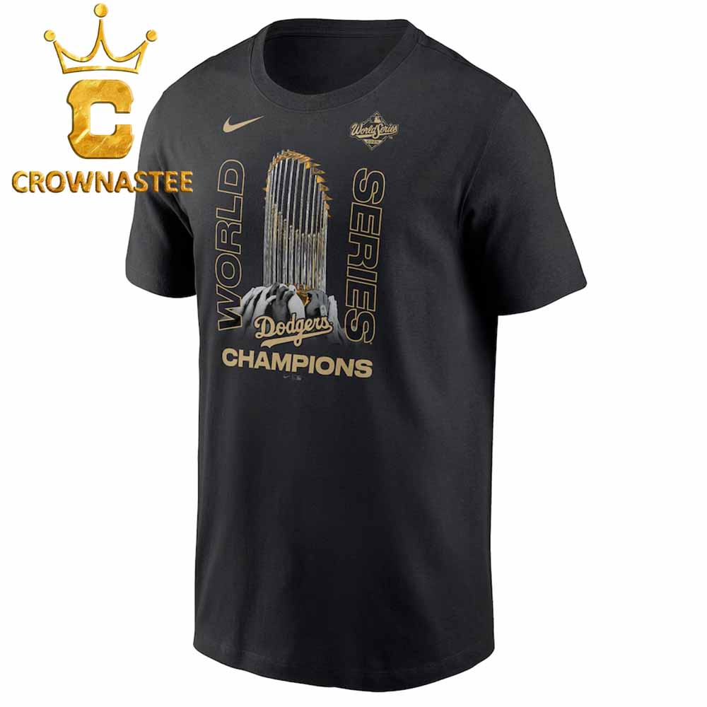 Los Angeles Dodgers Nike 2025 MLB World Series Champions Raise The Trophy T Shirt Hoodie Long Sleeve