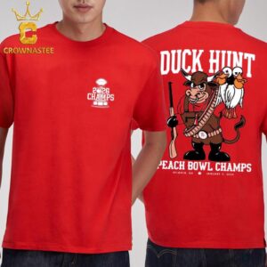 Indiana Hoosiers Football Duck Hunt 2026 Chick fil A Peach Bowl Champions Two Sided T-Shirt