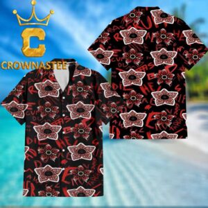 Stranger Things Demogorgon Flower Pattern Black Hawaiian Shirt