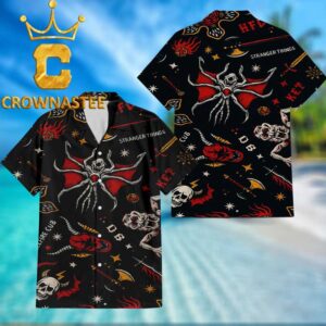 Stranger Things Demogorgon Hellfire Club Pattern Black Hawaiian Shirt