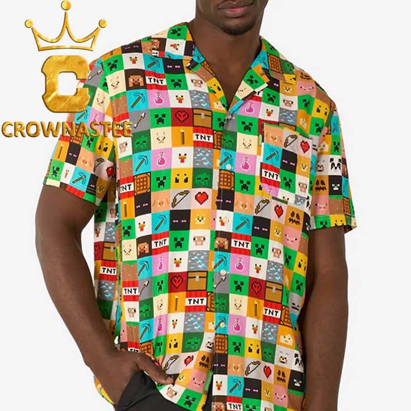 Minecraft Character Item Pattern Pixel Perfect Regular Hawaiian Shirt Minecraft Character Item Pattern Pixel Perfect Regular Hawaiian Shirt