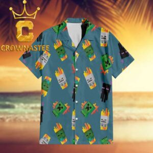 Minecraft Creeper Skeleton Enderman Burning Pattern Regular Hawaiian Shirt