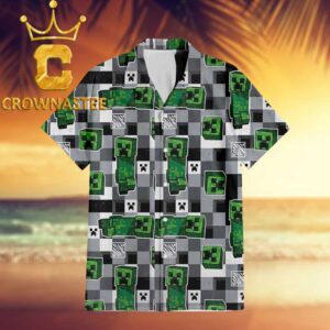 Minecraft Creeper Tubbz Black White Pattern Regular Hawaiian Shirt