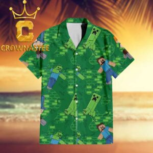 Minecraft Steve Alex Creeper Green Pattern Regular Hawaiian Shirt