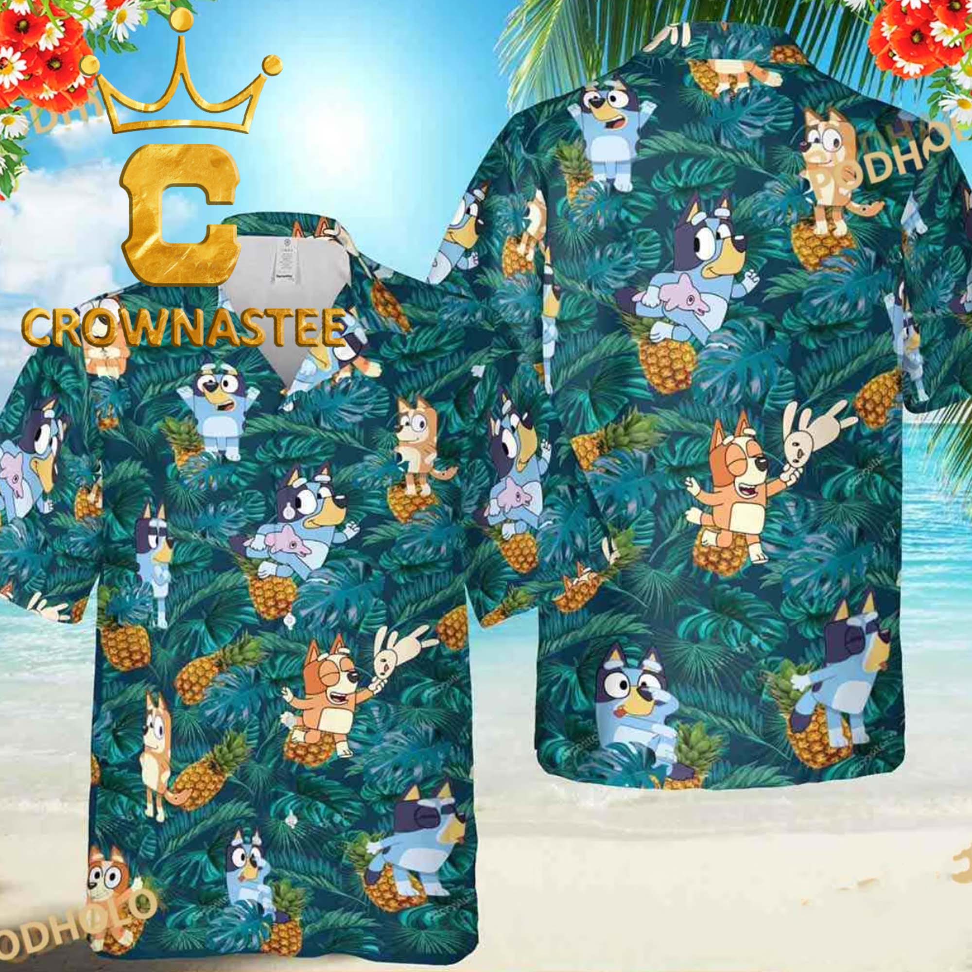 Bluey And Chilli Palm Leaf Summer Vibe Hawaiian Shirt