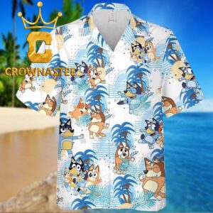 Bluey Chilli Coconut Tree Summer Vibe Blue White Hawaiian Shirt