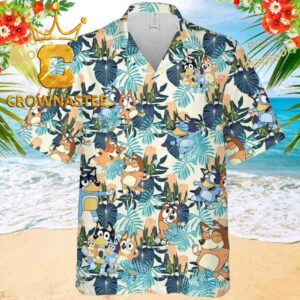 Bluey Chilli Family Palm Leaf Summer Vibe Hawaiian Shirt