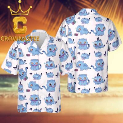 Kpop Demon Hunters Derpy Tiger Blue Pattern Summer Vibe Regular Hawaiian Shirt