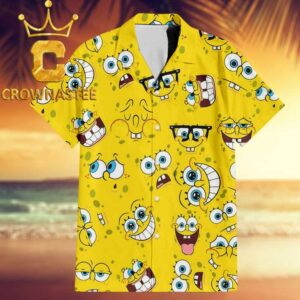 Spongebob Emotions Pattern Yellow Hawaiian Shirt