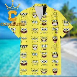 Spongebob Face Funny Summer Vibes Yellow Hawaiian Shirt