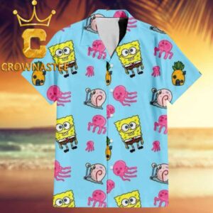 Spongebob Gary Summer Vibes Pattern Blue Hawaiian Shirt