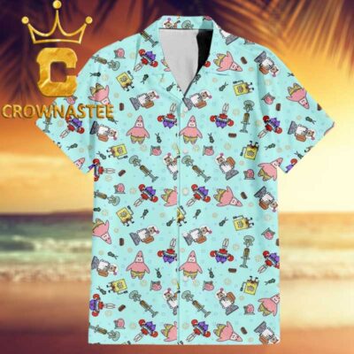 Spongebob Patrick Star Mr Krabs Summer Vibes Pattern Blue Hawaiian Shirt