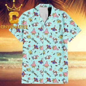 Spongebob Patrick Star Mr Krabs Summer Vibes Pattern Blue Hawaiian Shirt