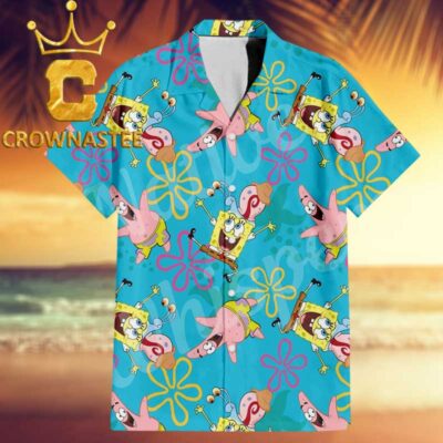 Spongebob Patrick Star Sea Pattern Summer Vibes Blue Hawaiian Shirt
