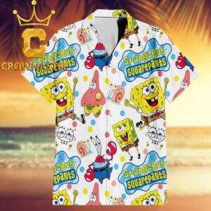 Spongebob SquarePants Logo Patrick Star Mr Krabs White Hawaiian Shirt