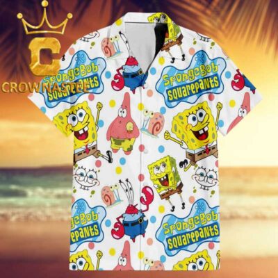 Spongebob SquarePants Logo Patrick Star Mr Krabs White Hawaiian Shirt