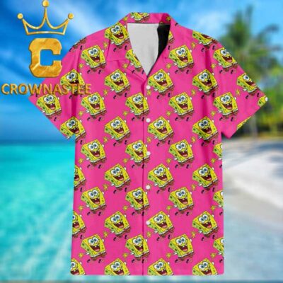 Spongebob Summer Vibes Pattern Pink Hawaiian Shirt