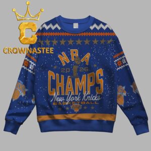 New York Knicks 2026 NBA Finals Champions Christmas Pattern Ugly Sweater