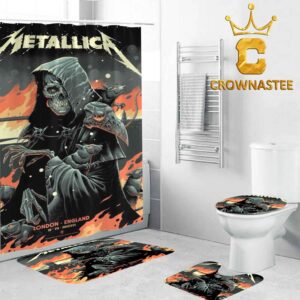 Metallica London Stadium England 2026 July 3rd Limited Pop Up Bathroom Mat Set Shower Curtain
