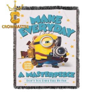 Minions And Monsters Movie 2026 Make Everyday Masterpiece Hooded Fleece Woven Blanket Tapestry