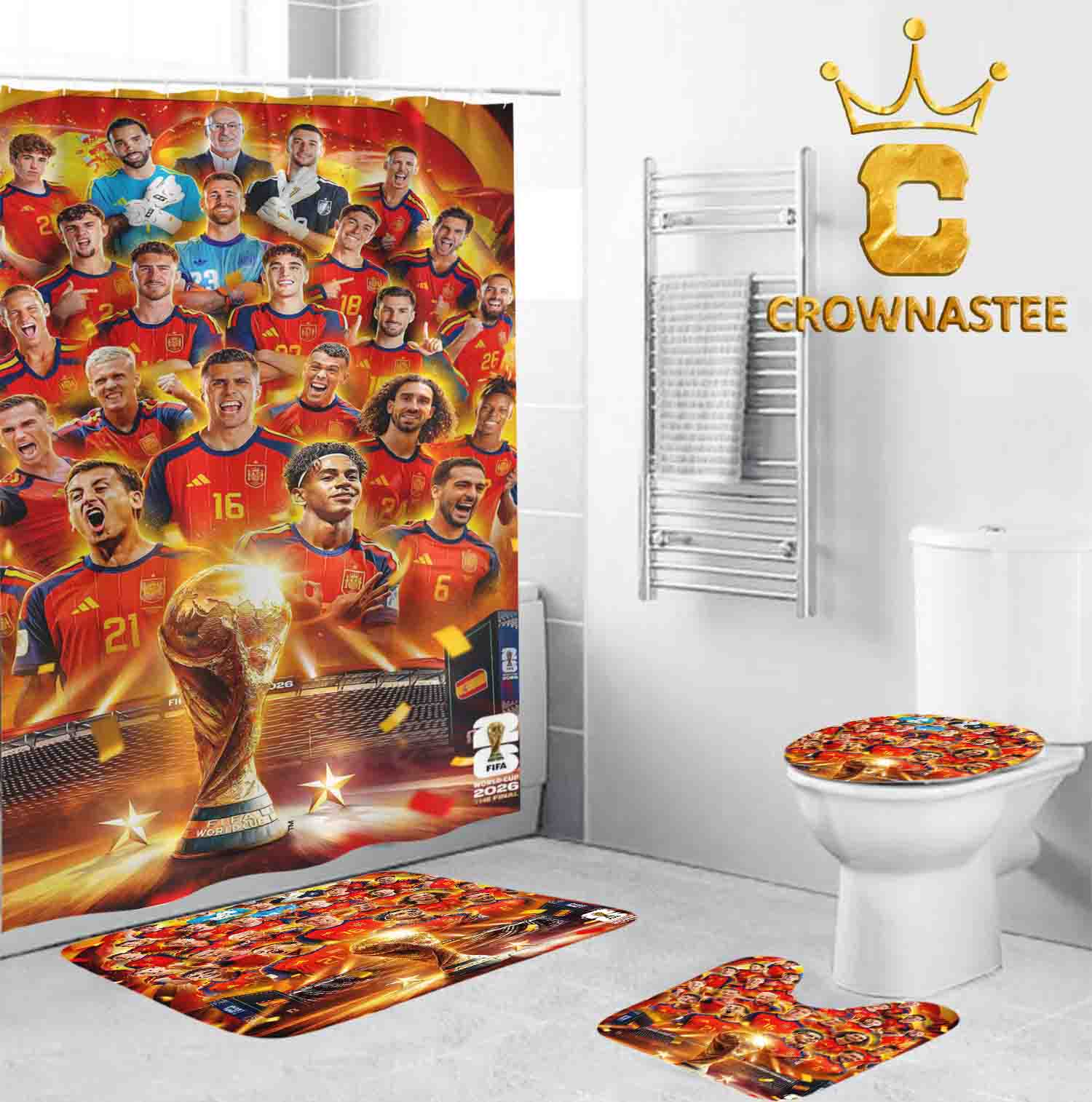 Spain 2026 FIFA World Cup Champions Bathroom Mat Set Shower Curtain Spain 2026 FIFA World Cup Champions Bathroom Mat Set Shower Curtain