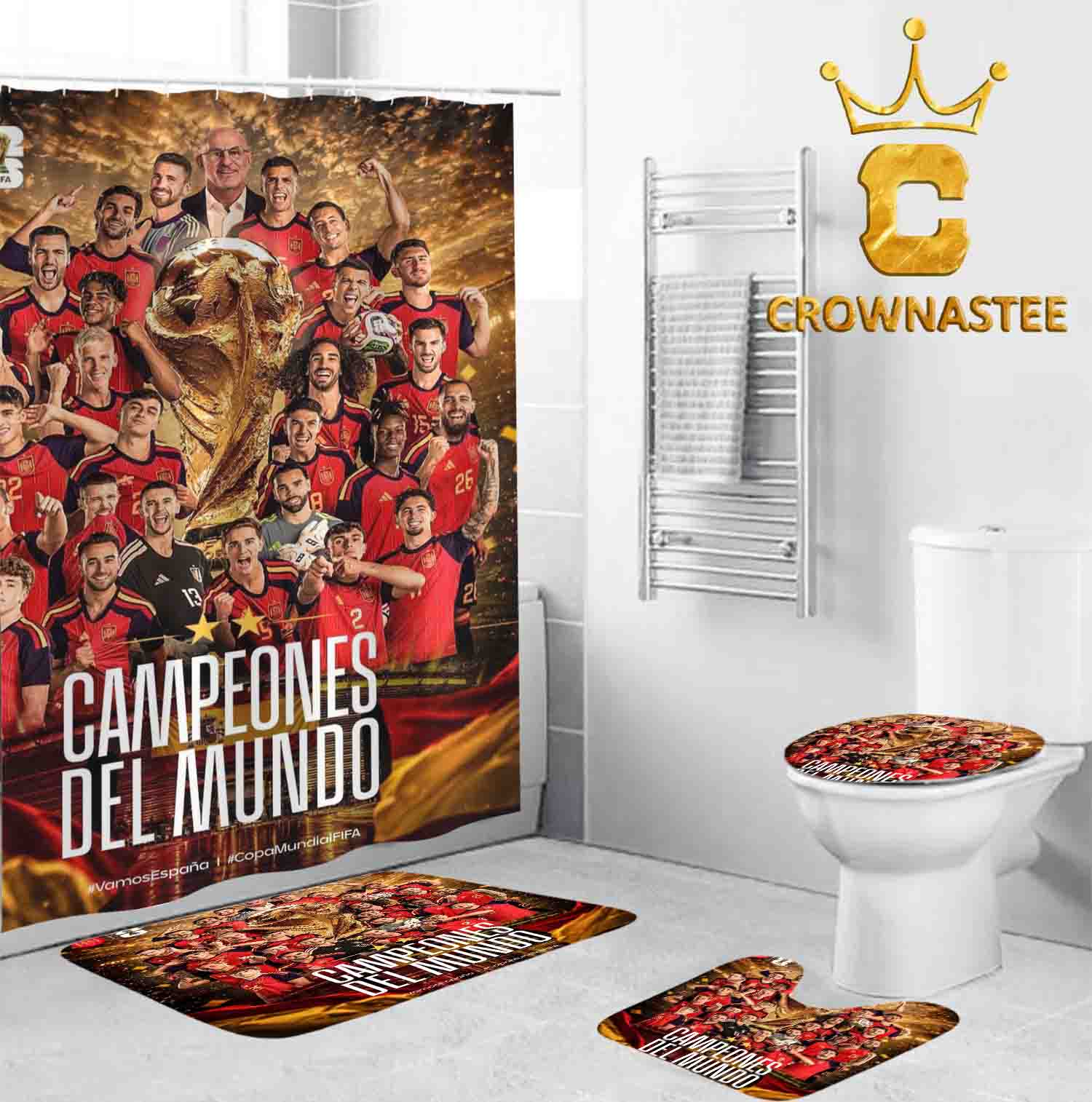 Spain 2026 FIFA World Cup Champions Campeones Del Mundo Bathroom Mat Set Shower Curtain Spain 2026 FIFA World Cup Champions Campeones Del Mundo Bathroom Mat Set Shower Curtain