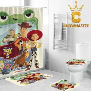 Toy Story 5 Disney Movie 2026 In Theaters June 19th Bathroom Mat Set Shower Curtain
