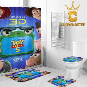 Toy Story 5 Disney Movie 2026 June 19th In 3D Bathroom Mat Set Shower Curtain