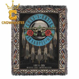Guns N’ Roses Mystic Lake Amphitheater 2026 Tour Shakopee MN August 8th Hooded Fleece Woven Blanket Tapestry