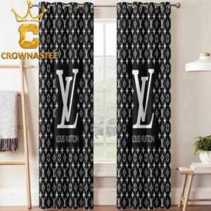 Louis Vuitton Big Logo Luxury Monogram Black Pattern Home Decor Window Curtain