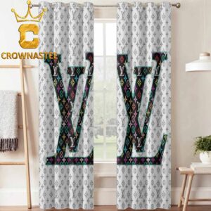 Louis Vuitton Big Logo Luxury Monogram Black White Pattern Home Decor Window Curtain