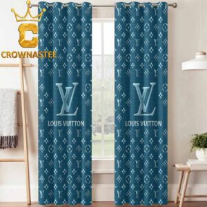 Louis Vuitton Big Logo Luxury Monogram Blue Home Decor Window Curtain