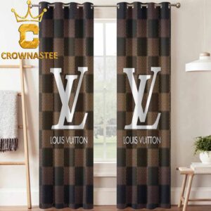 Louis Vuitton Big Logo Luxury Monogram Brown Pattern Home Decor Window Curtain