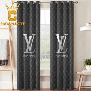 Louis Vuitton Big Logo Luxury Monogram Grey Home Decor Window Curtain