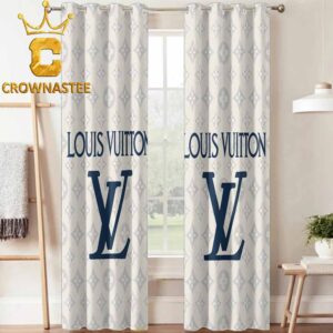Louis Vuitton Big Logo Luxury Monogram Navy White Pattern Home Decor Window Curtain