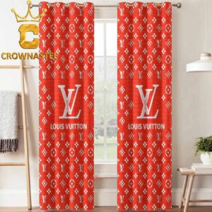 Louis Vuitton Big Logo Luxury Monogram Red White Pattern Home Decor Window Curtain