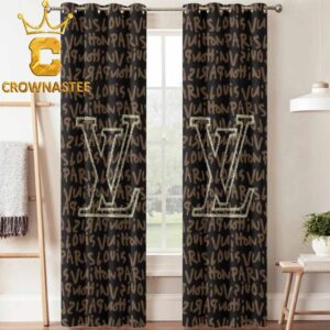 Louis Vuitton Big Logo Monogram Black Pattern Luxury Home Decor Window Curtain