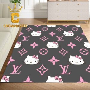 Louis Vuitton Hello Kittty Black Pink Pattern Monogram Luxury Home Decor Area Rug Carpet Doormat