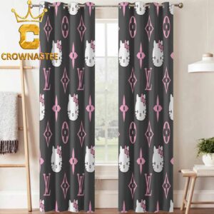 Louis Vuitton Hello Kitty Luxury Monogram Pattern Home Decor Window Curtain