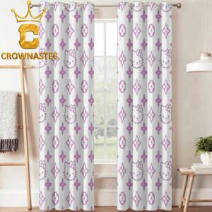 Louis Vuitton Hello Kitty Luxury Monogram Pink White Pattern Home Decor Window Curtain