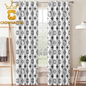 Louis Vuitton Hello Kitty Luxury Monogram White Pattern Home Decor Window Curtain