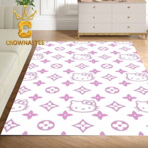 Louis Vuitton Hello Kitty White Pink Pattern Monogram Luxury Home Decor Area Rug Carpet Doormat