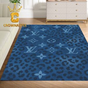 Louis Vuitton Leopard Pattern Blue Luxury Home Decor Area Rug Carpet Doormat