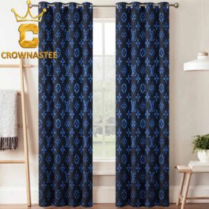 Louis Vuitton Monogram Blue Black Pattern Luxury Home Decor Window Curtain