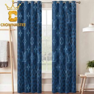 Louis Vuitton Monogram Blue Pattern Luxury Home Decor Window Curtain